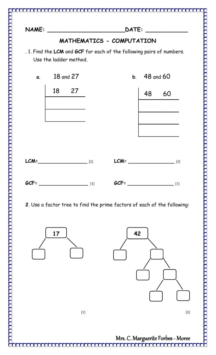 Sixth grade students practice finding GCF and LCM in this code-breaking math worksheet activity