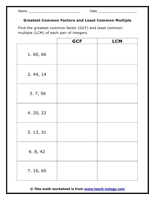 Sixth grade students solving GCF and LCM problems to decode a secret message on a worksheet