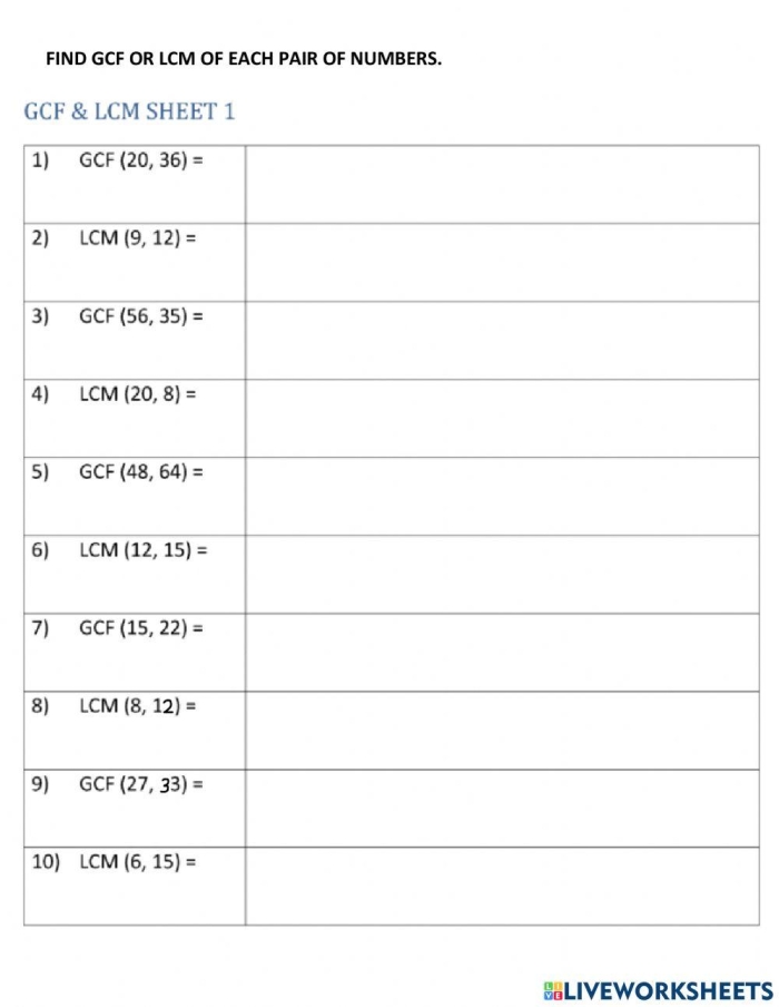 Sixth grade students solving GCF and LCM problems to crack a secret code on a math worksheet