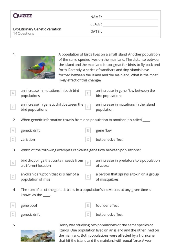 Sixth grade science worksheet covering how genetic and environmental factors influence growth and development
