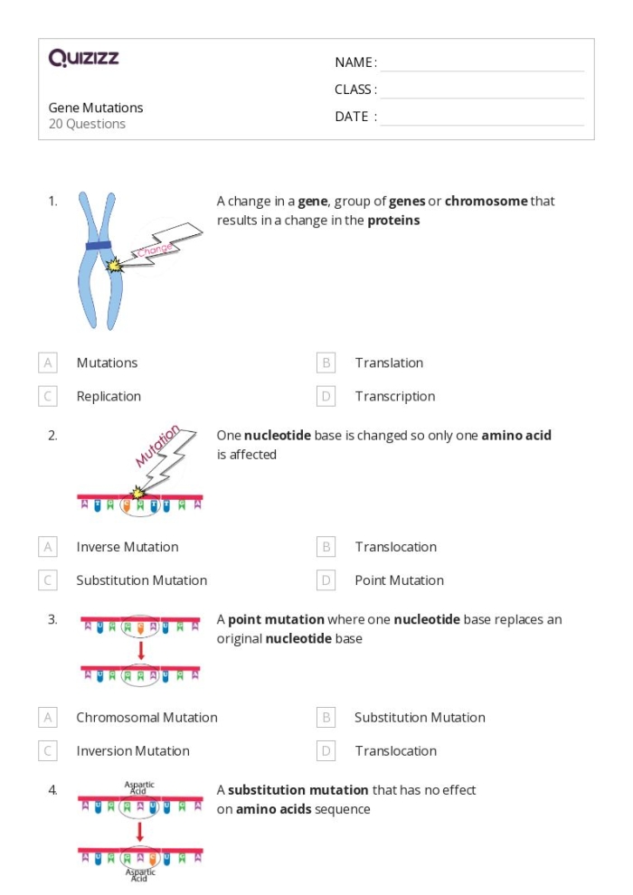Illustration of a sixth-grade student analyzing a genetic mutations worksheet