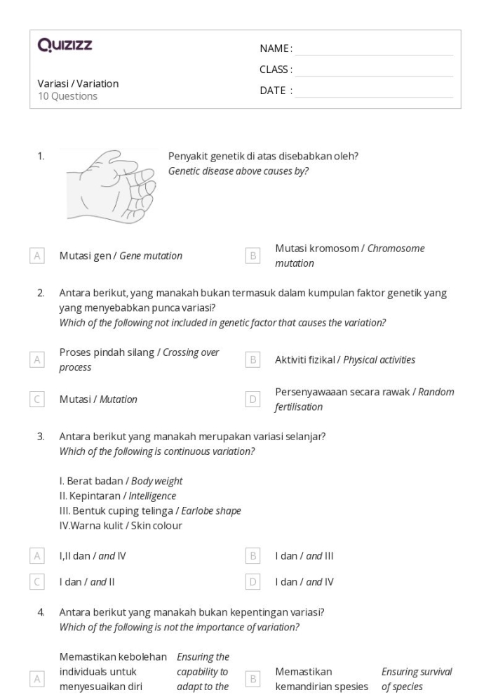 Sixth grade students examining genetic traits and environmental influences on human growth and development through interactive worksheet activities