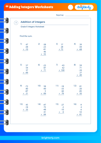Worksheet for seventh graders focusing on adding integers in a geography context