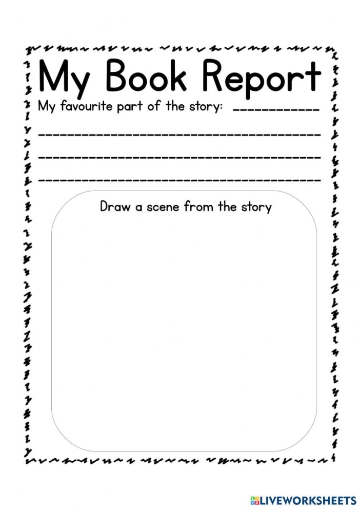 Second grade student filling out a My Book Report worksheet about a geography themed adventure