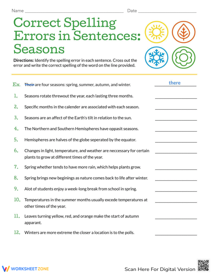 Worksheet showcasing spell-check squiggles for correcting spelling errors in geography.
