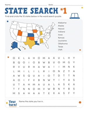 Third grade students exploring the United States with a geography worksheet featuring a map and questions
