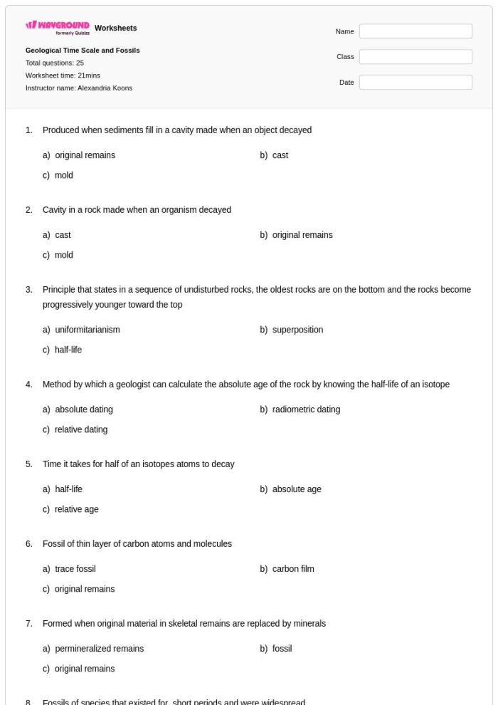Geologic Time Scale worksheet for sixth grade science class 19 Sixth grade students filling out a colorful geologic time scale diagram worksheet