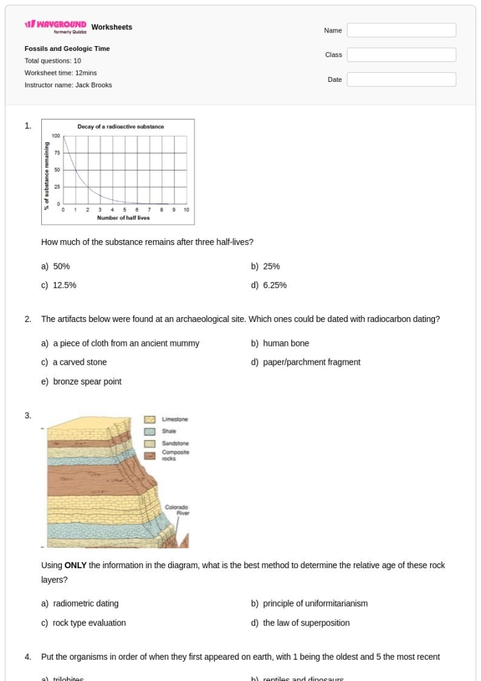 Geologic Time Scale Educational Worksheet 23 Sixth grade students using a worksheet to analyze the geologic time scale and scientific evidence of Earth history