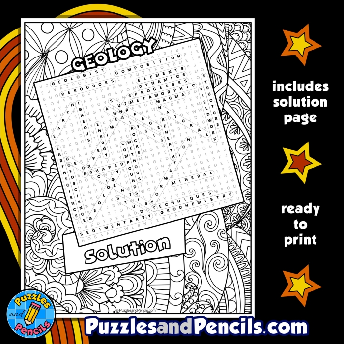 Geology Word Search Activity 4 for Elementary Students Fourth grade geology word search puzzle with earth science vocabulary terms hidden in letter grid