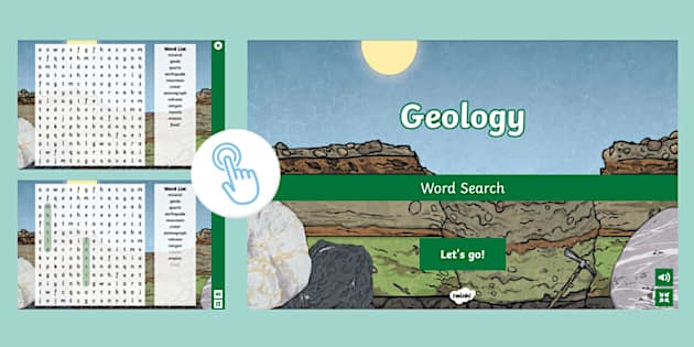 Geology Word Search Activity 13 for Elementary Earth Science Learning Fourth grade geology word search puzzle with earth science vocabulary terms hidden in letter grid for students to find and circle