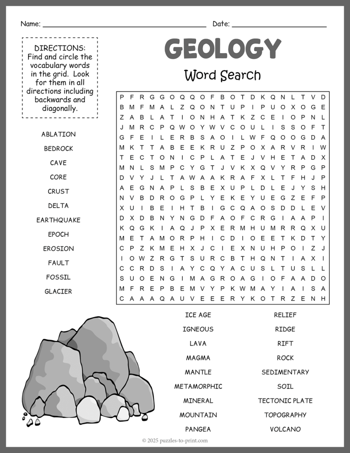 Geology Word Search Worksheet 15 for Fourth Grade Earth Science Fourth grade geology word search worksheet focusing on Earth science vocabulary