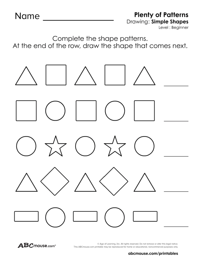 Pre-K student completing geometric shape patterns on a colorful worksheet