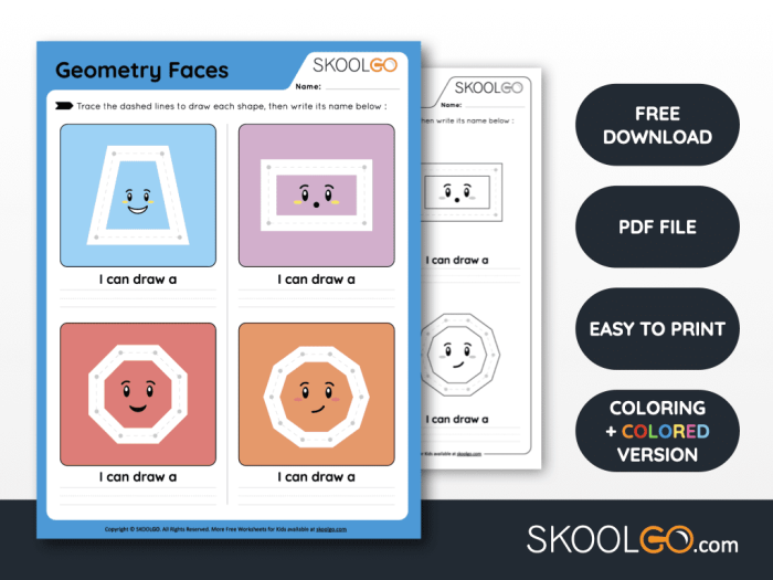 Geometric Shapes worksheet for second graders focusing on 3D shapes' faces, vertices, and edges