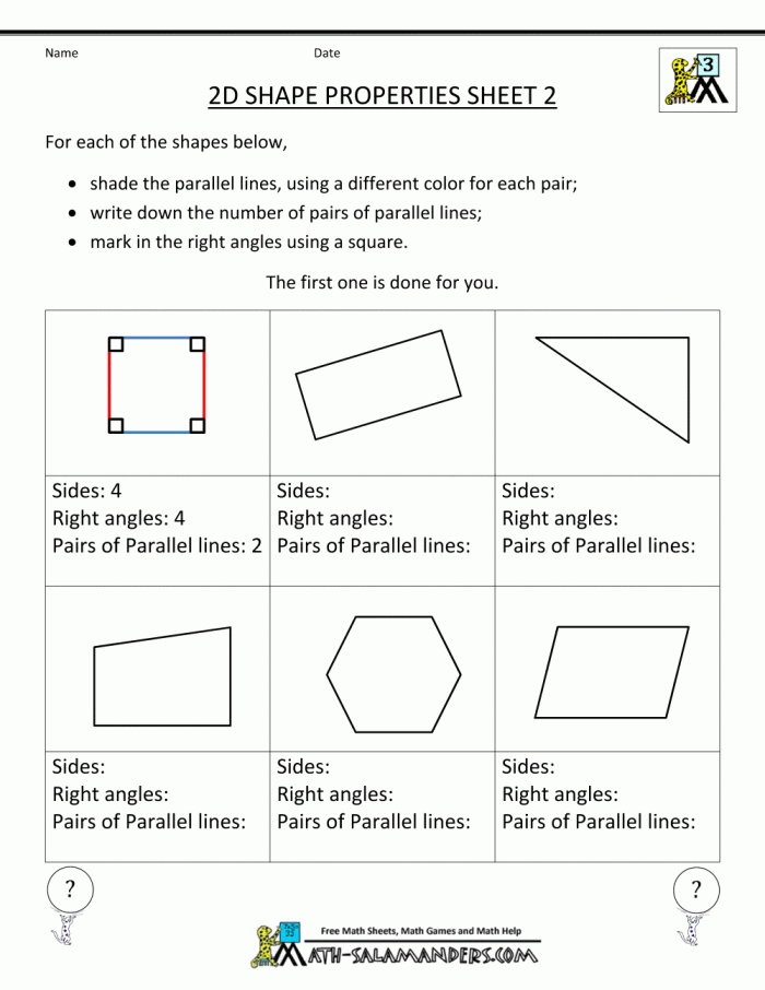 Geometric Shapes worksheet for second graders focusing on 3D shape attributes