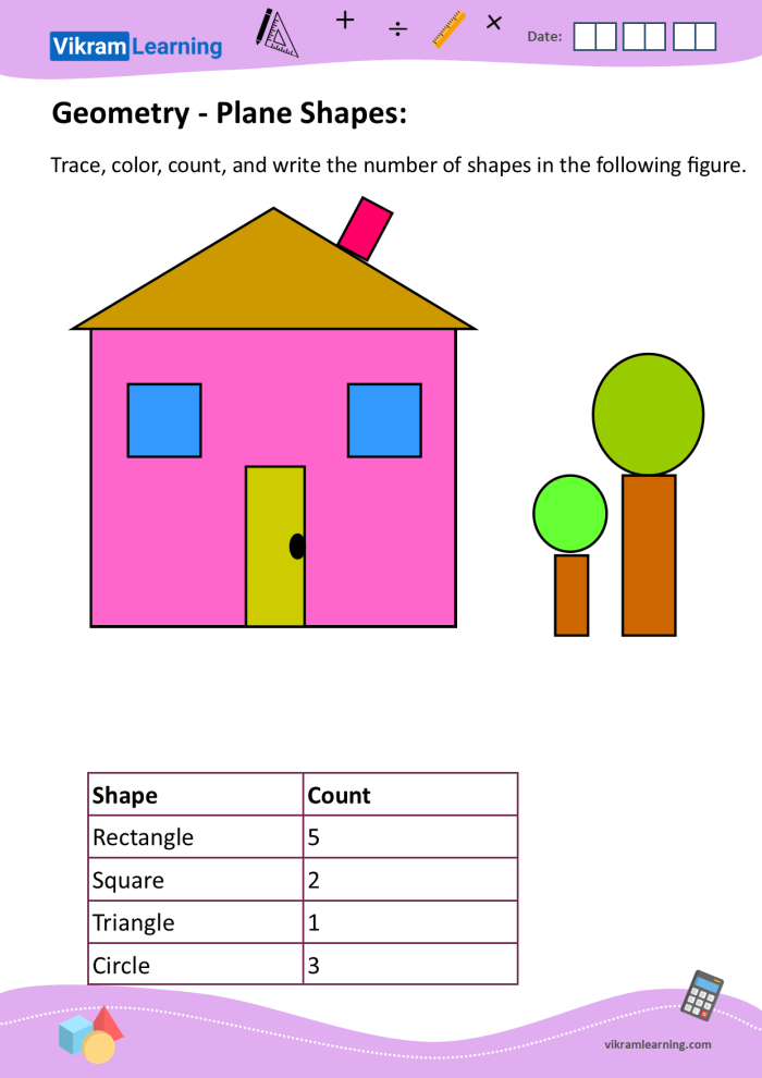 Worksheet featuring geometric shapes for second graders focusing on faces, vertices, and edges of 3D figures