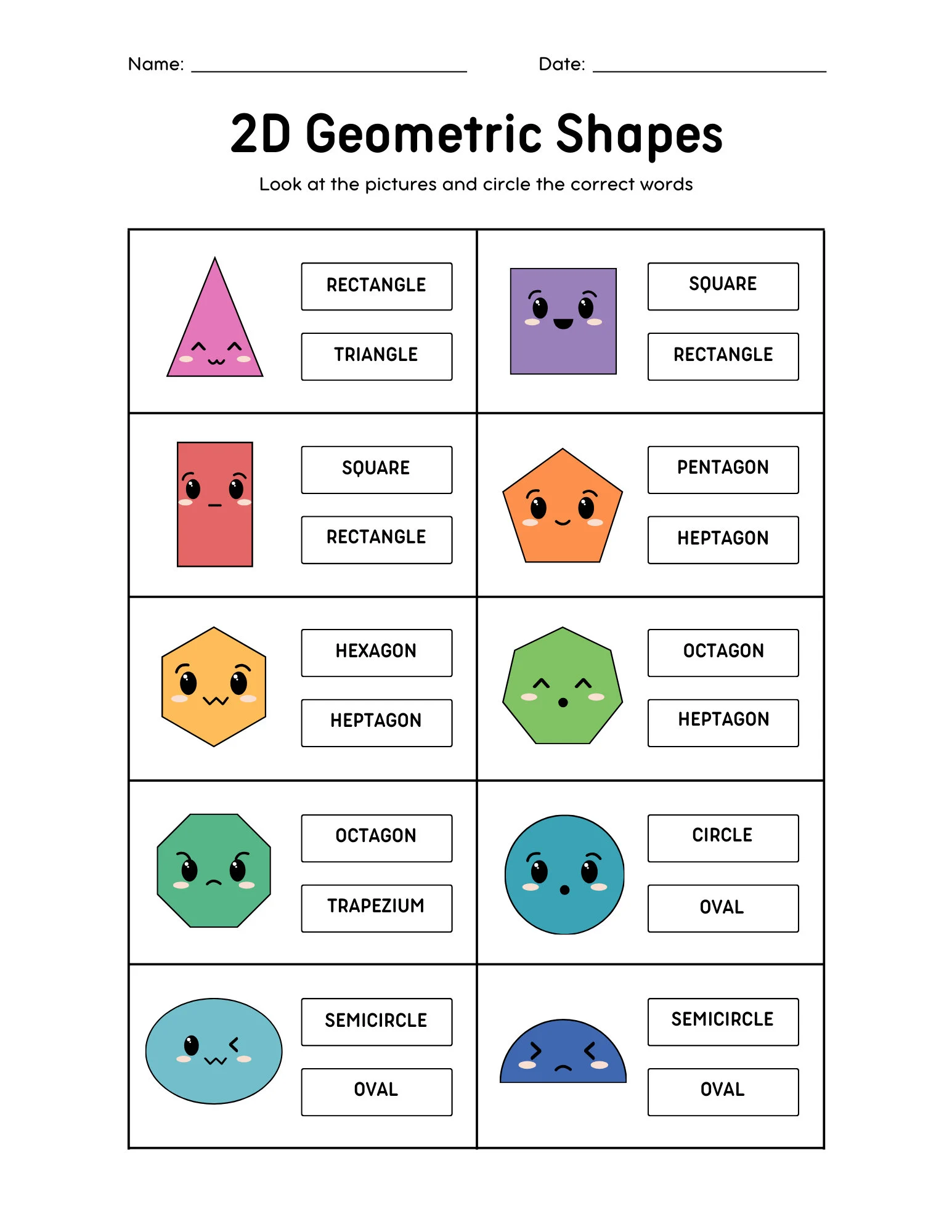 Geometric Shapes worksheet for second graders focusing on 3D shapes, faces, vertices, and edges