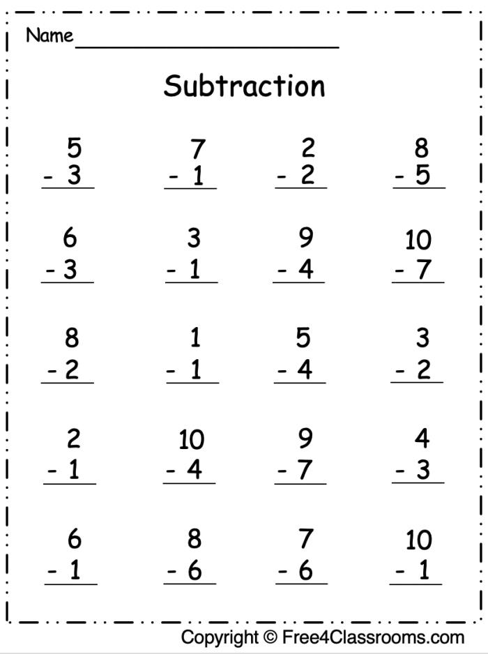 Single-Digit Subtraction Math Practice Worksheet 2 First grade student completing a single-digit subtraction worksheet with geometric shapes