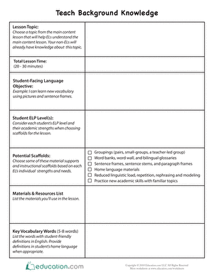 Teach Background Knowledge Template worksheet for geometry lessons with organizational sections for teachers