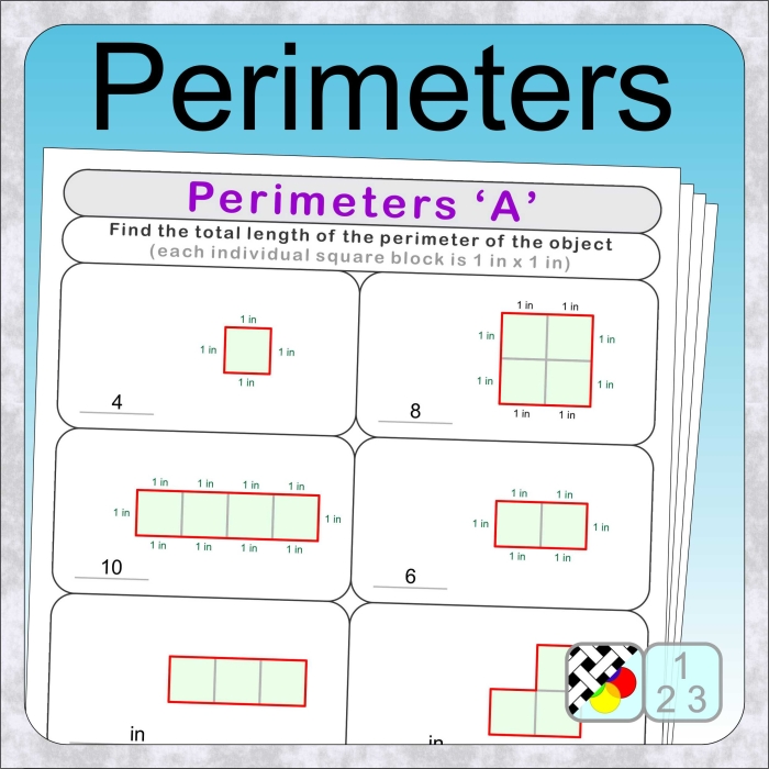 Children engaged in calculating perimeters of various polygons in a geometry worksheet