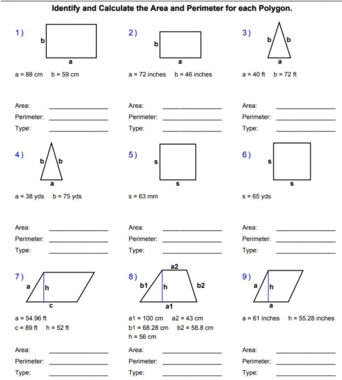 Children working on a Geometry Basics worksheet focusing on calculating perimeters of polygons
