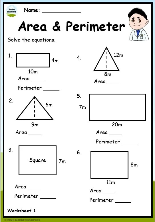 Children engaged in calculating perimeters of different polygons on a geometry worksheet