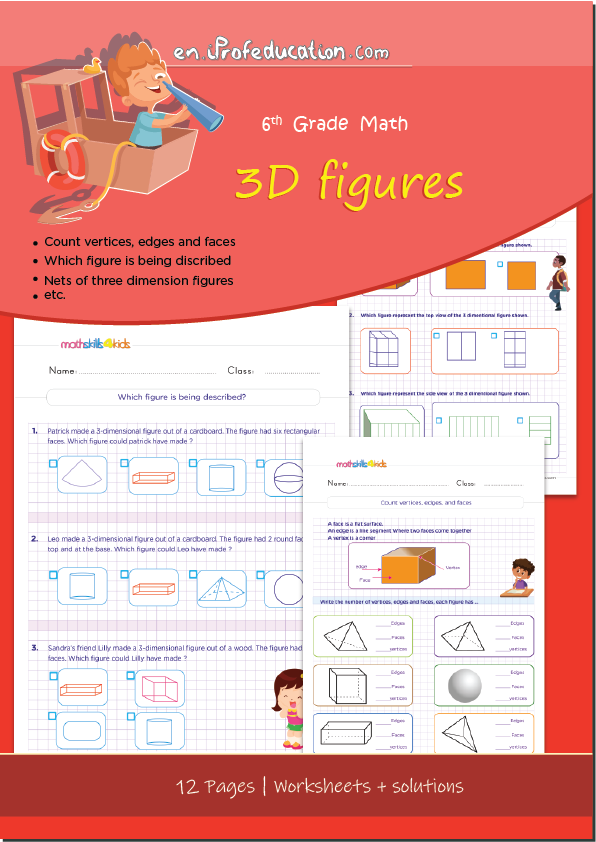 A colorful geometry worksheet showing various cross sections of 3D shapes for seventh grade students