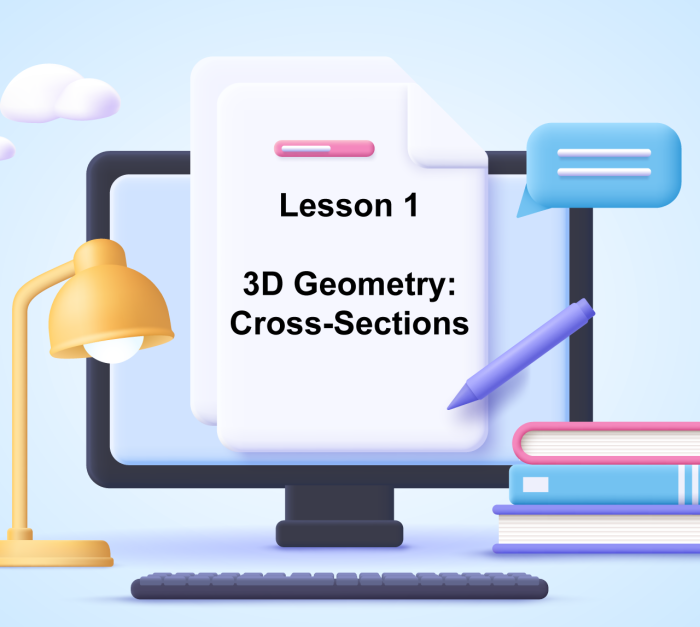 Seventh grade geometry worksheet showing three dimensional figures being sliced to reveal cross sectional shapes