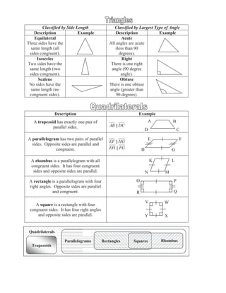 Fourth grade geometry vocabulary cards featuring various line definitions and diagrams for math students