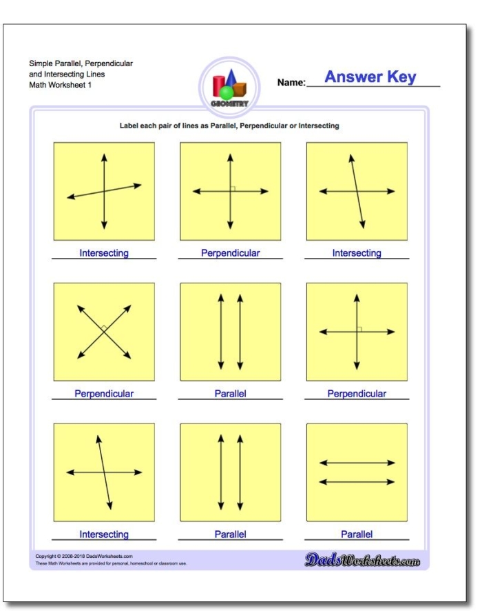 Geometry Lines Worksheet 8 Parallel and Perpendicular Practice Third grade geometry worksheet featuring parallel and perpendicular line exercises