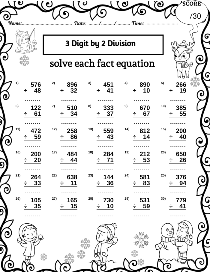 Multi-Digit Multiplication and Division Geometry Practice Worksheet 20 Fifth grade students practicing multi-digit multiplication and division on a geometry themed worksheet