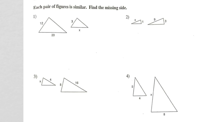 Third grade geometry worksheet featuring exercises to find the missing side length of shapes