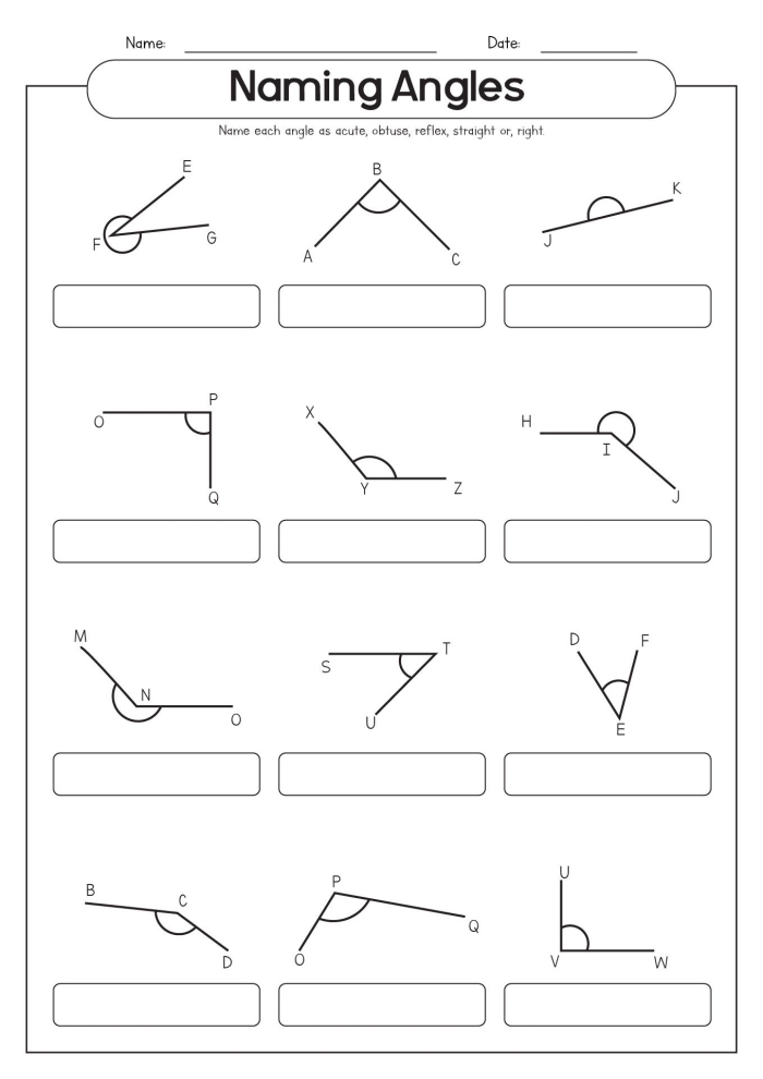 Third grade math activity: Name That Angle! worksheet image Students working on a Geometry worksheet identifying different types of angles