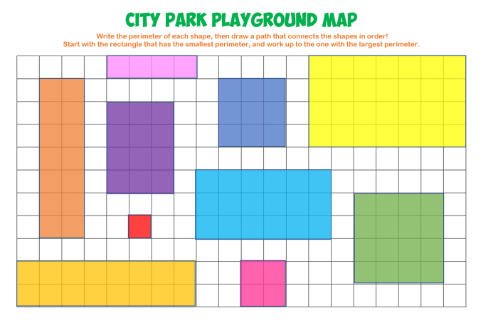 Third grade math worksheet focusing on finding the perimeter of houses through geometry and addition