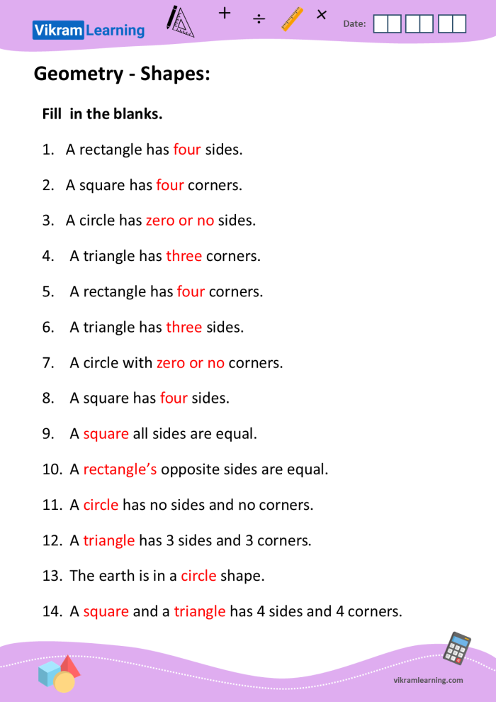 Fifth grade students practicing geometric concepts on the Shape Up with Geometry worksheet