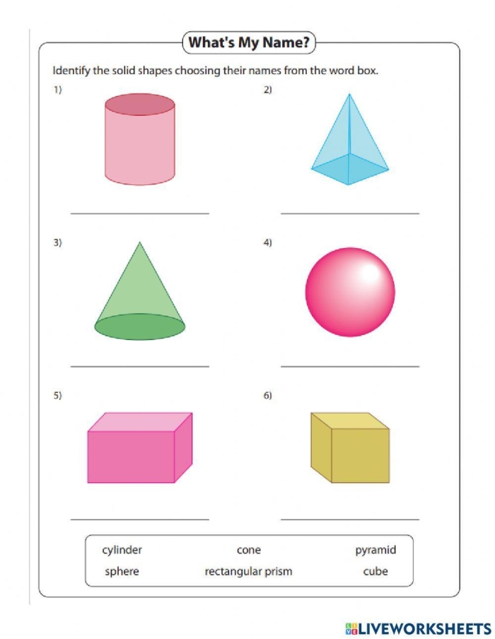 Second grade students practice labeling various 2-D and 3-D geometry shapes on this worksheet