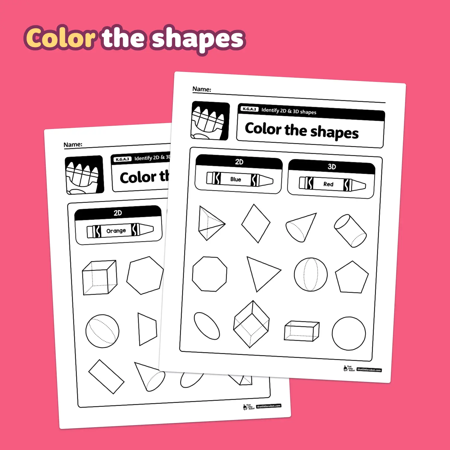 Worksheet for identifying 2-D and 3-D shapes in geometry for second graders