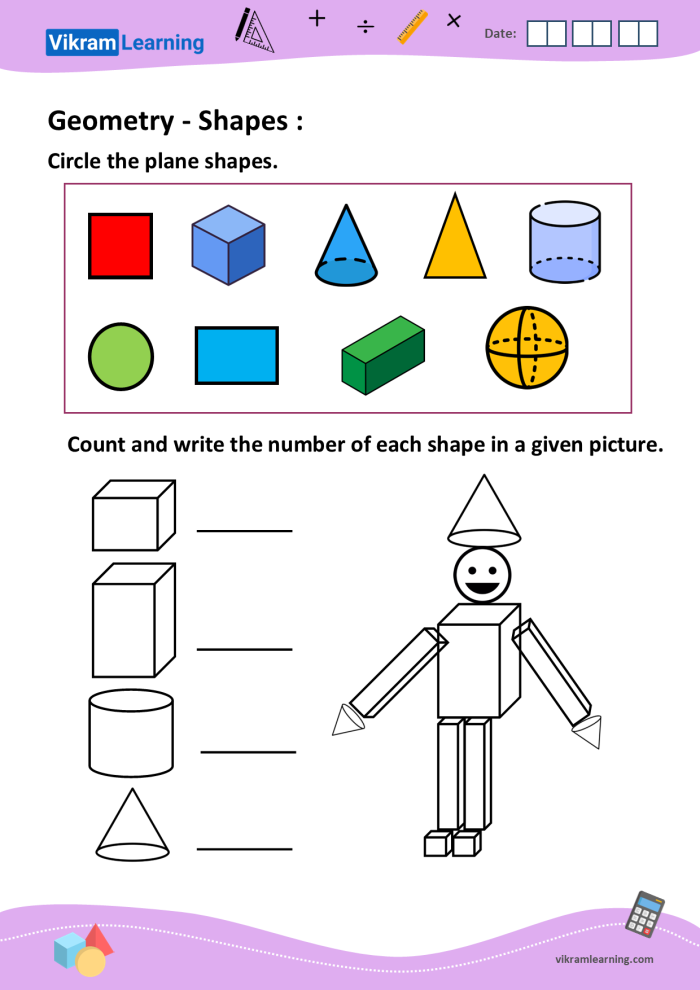 Fifth grade geometry assessment worksheet featuring various shape identification tasks