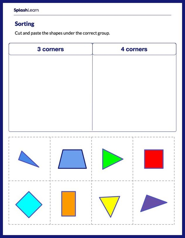 Worksheet for first graders exploring shapes and their sides in geometry