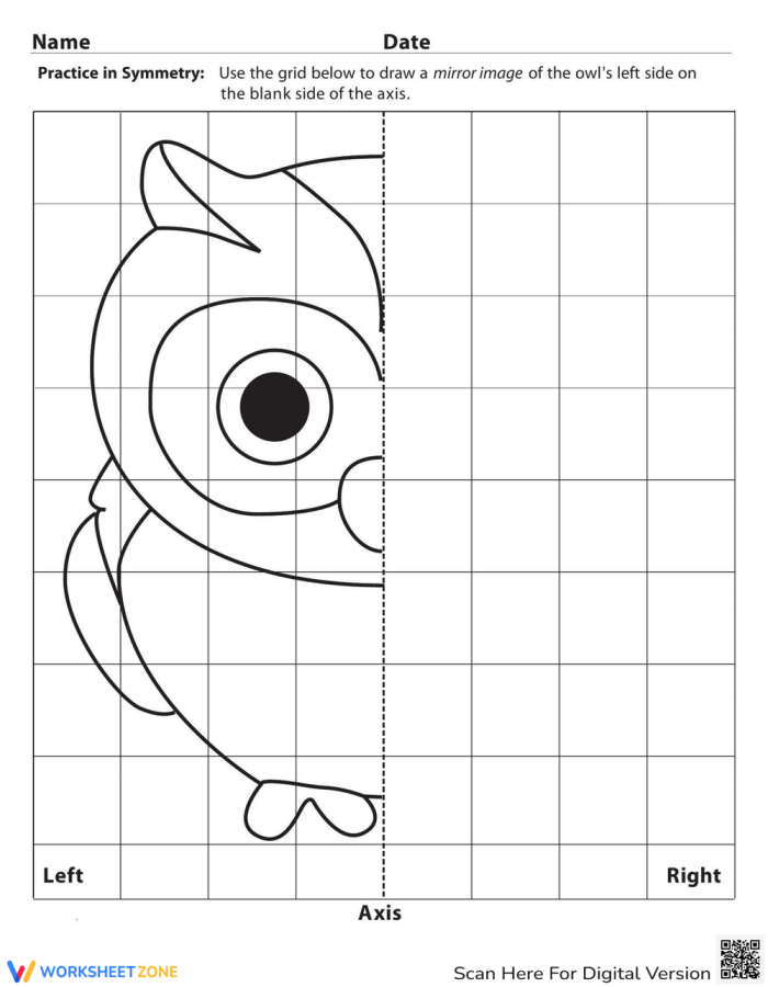 Learning Symmetry: Adorable Owl Grid Drawing Activity for Young Learners Second grade student completing a symmetrical owl drawing using a grid to practice geometry skills