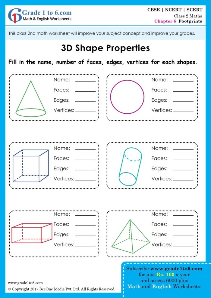 2-D Shapes Fill in the Table Learning Activity for Grade 2 Second grade geometry worksheet showing a table with 2-D shapes including circles, triangles, pentagons and hexagons for students to fill in and review