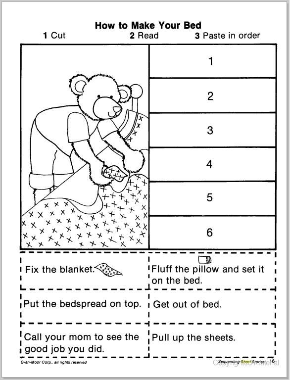 First grade story sequencing worksheet focusing on geometry concepts