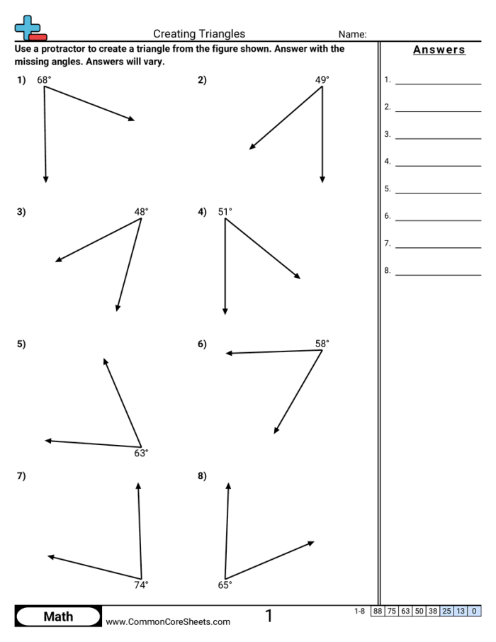 How Many Triangles Can Be Created Worksheet Image 21 Seventh grade geometry worksheet titled How Many Triangles Can Be Created featuring side and angle problems