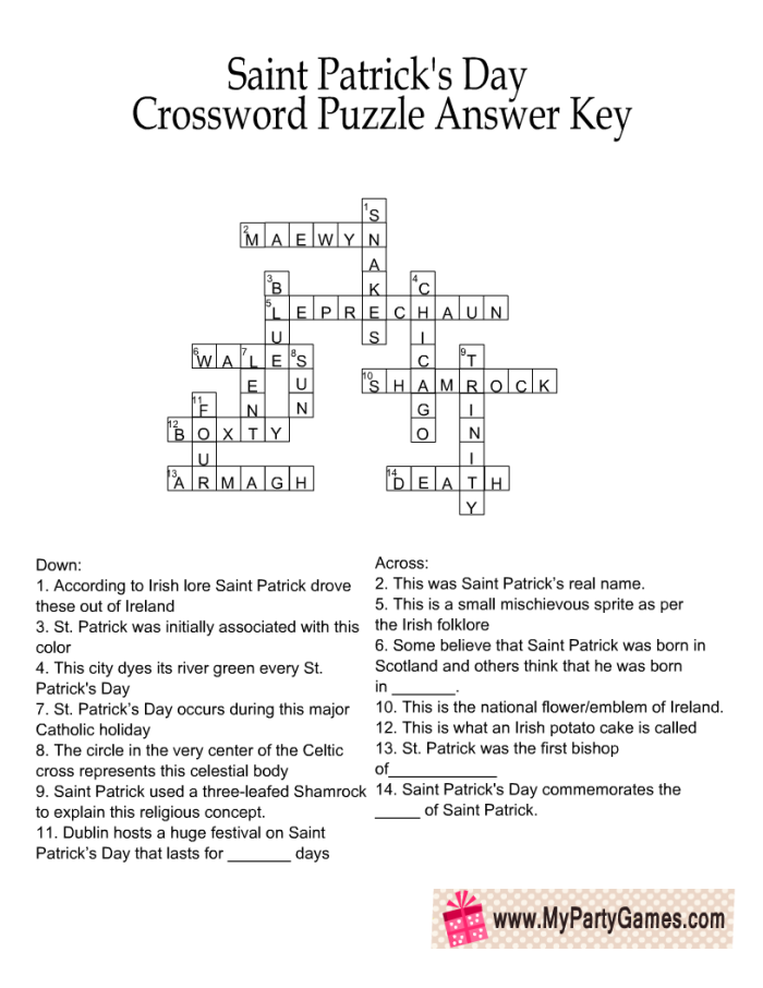 St. Patrick's Day themed crossword puzzle worksheet for second graders exploring geometry vocabulary