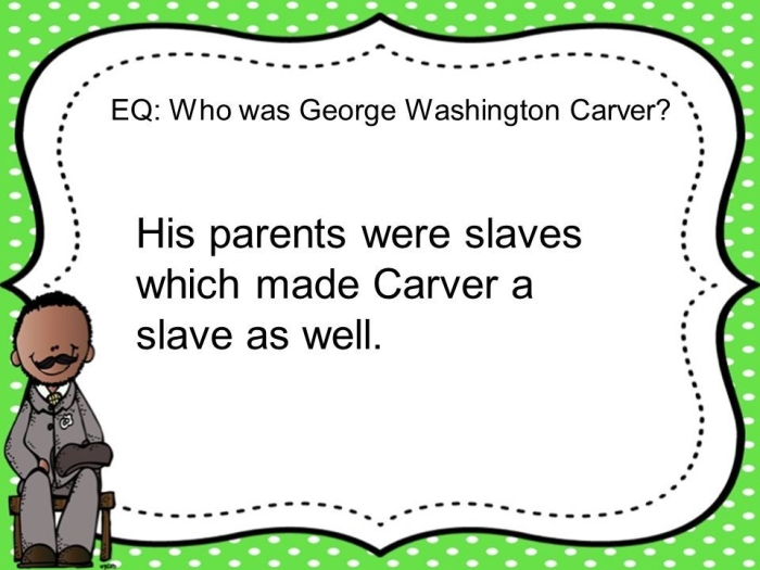 Third grade worksheet about George Washington Carver and his contributions to agriculture and history