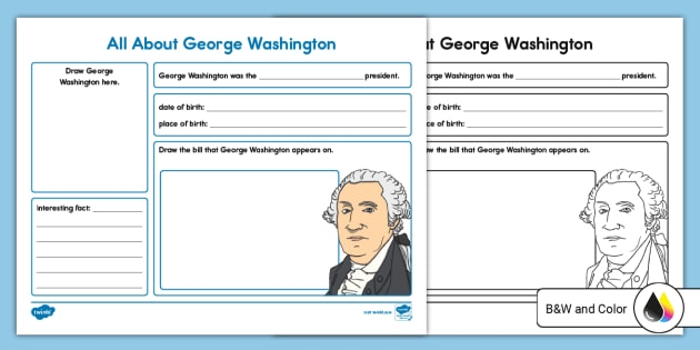 Worksheet featuring George Washington facts for second graders