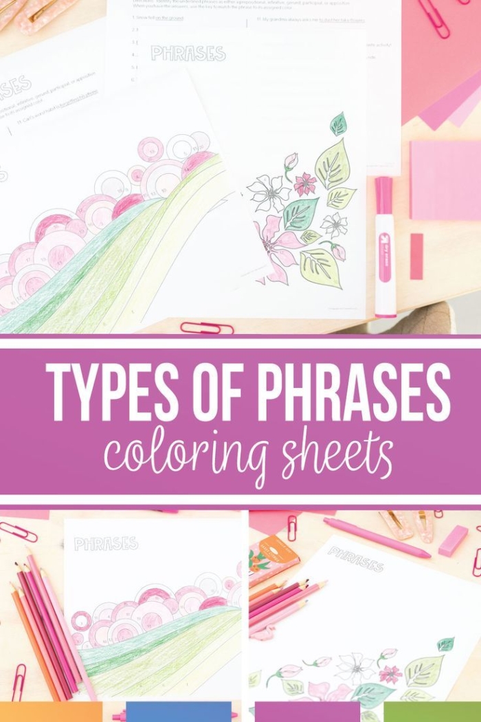 Seventh grade grammar worksheet focusing on identifying gerund infinitive and participial phrases