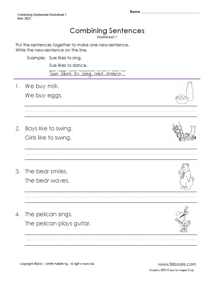 Worksheet focused on combining sentences for young writers in third grade
