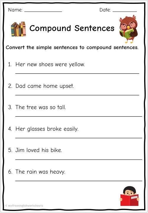 Young students engage in sentence combination on the Get Crafty worksheet. Worksheet image for sentence combining activities for third graders.