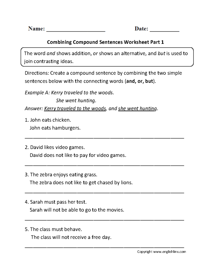Worksheet for young students to combine sentences and enhance grammar skills