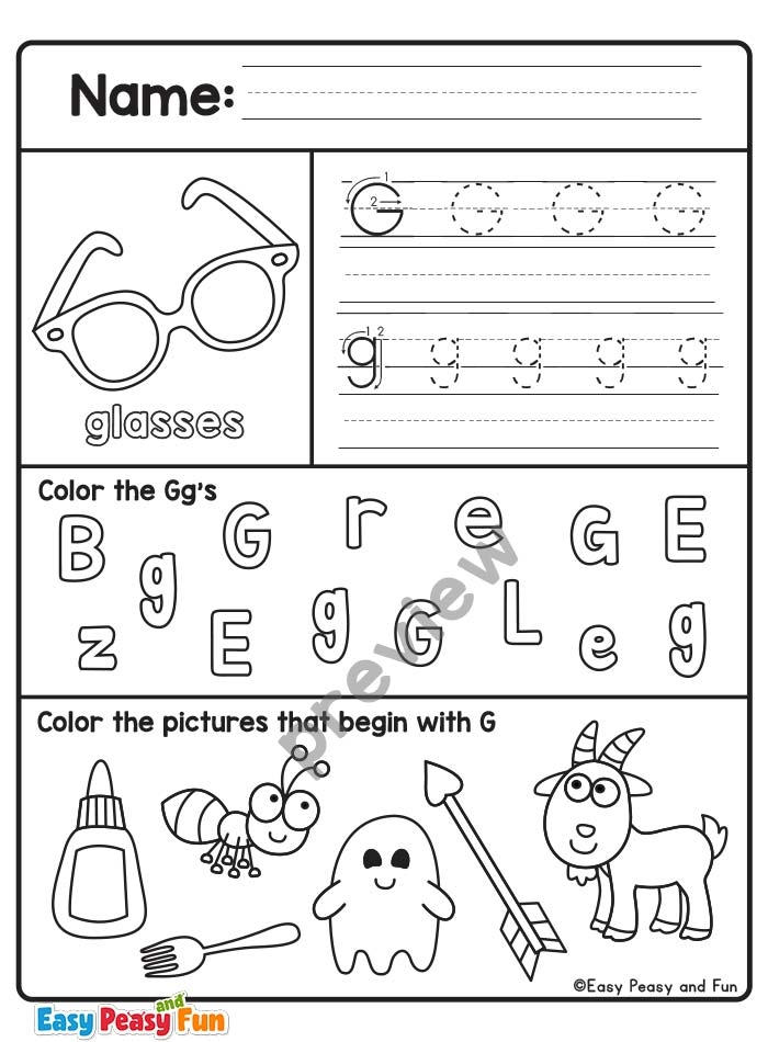 Get Ready for Reading: Exploring the Letter G with Fun Learning Activities Worksheet designed to teach preschoolers about the letter G with engaging activities
